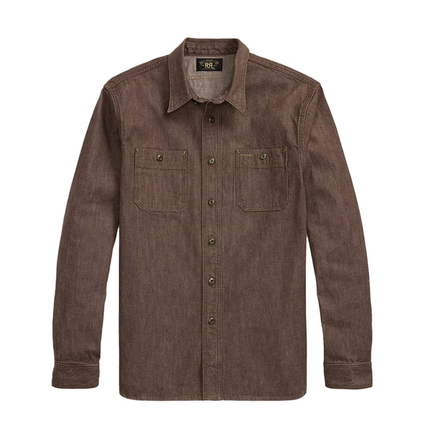 極美品　RRL ラルフローレン　ブラウンシャンブレーシャツ　LG ポロカントリー RRL By Ralph Lauren Denim Workshirt Brown | The Sporting Lodge