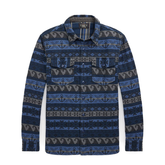 RRL By Ralph Lauren Double-Faced Jacquard Workshirt Rl-756 Navy Multi - The Sporting Lodge