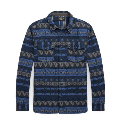 RRL By Ralph Lauren Double-Faced Jacquard Workshirt Rl-756 Navy Multi