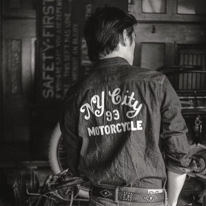 RRL By Ralph Lauren Embroidered Denim Workshirt Washed Black - The Sporting Lodge