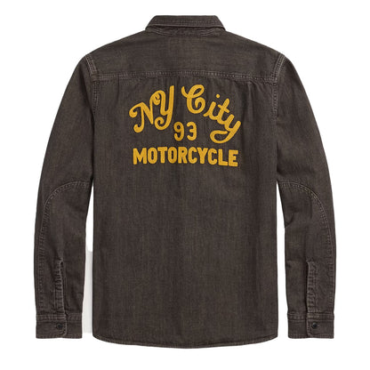 RRL By Ralph Lauren Embroidered Denim Workshirt Washed Black - The Sporting Lodge