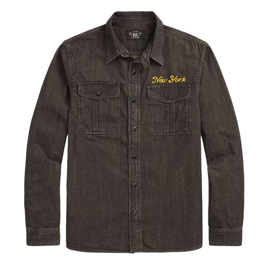 RRL By Ralph Lauren Embroidered Denim Workshirt Washed Black - The Sporting Lodge