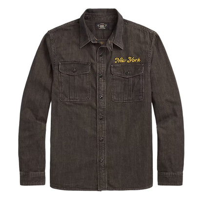RRL By Ralph Lauren Embroidered Denim Workshirt Washed Black - The Sporting Lodge