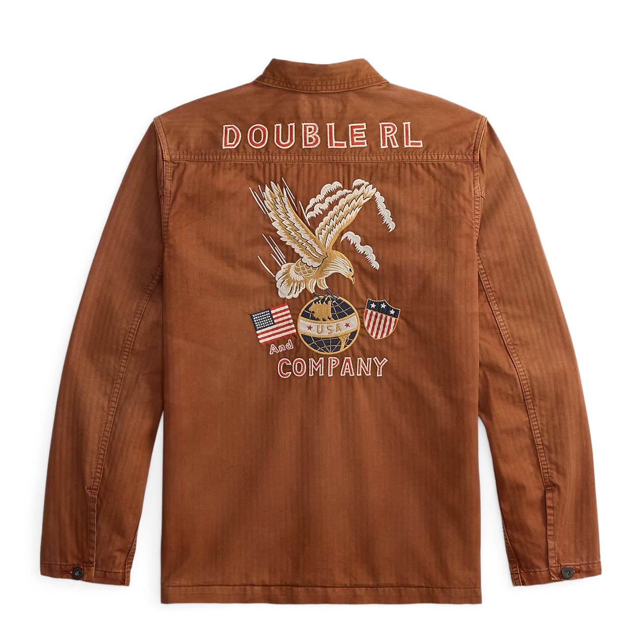 RRL By Ralph Lauren Embroidered Herringbone Twill Overshirt Brick - The Sporting Lodge