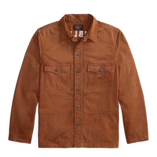 RRL By Ralph Lauren Embroidered Herringbone Twill Overshirt Brick - The Sporting Lodge