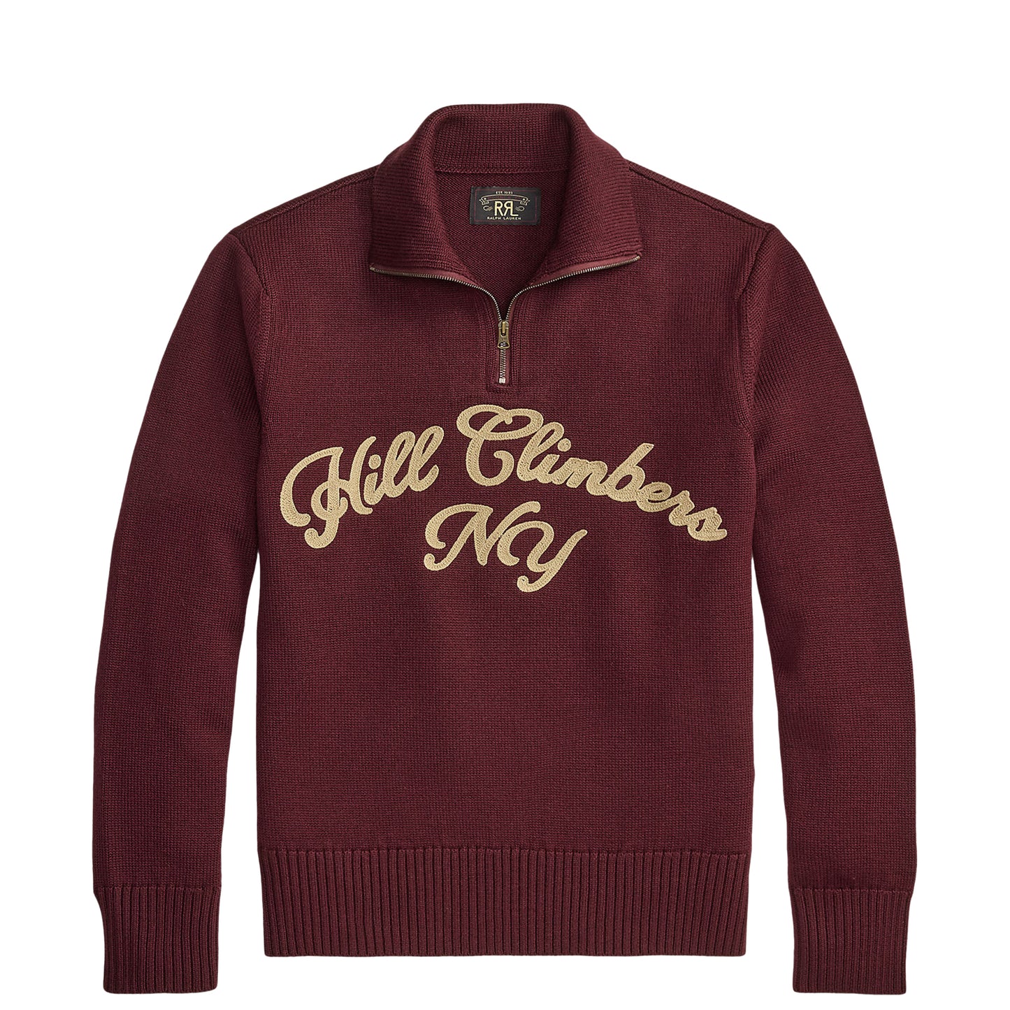 RRL By Ralph Lauren Embroidered Wool Quarter-Zip Jumper Maroon