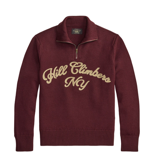 RRL By Ralph Lauren Embroidered Wool Quarter-Zip Jumper Maroon