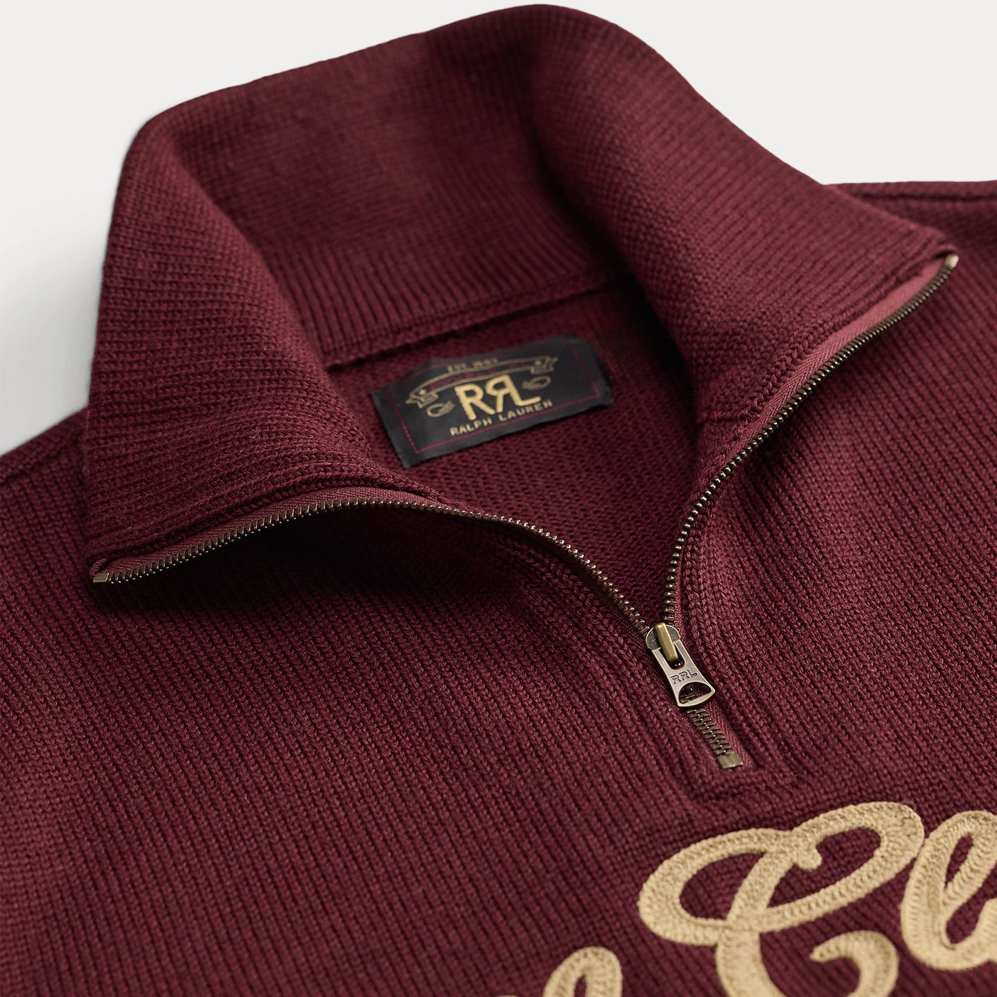 RRL By Ralph Lauren Embroidered Wool Quarter-Zip Jumper Maroon