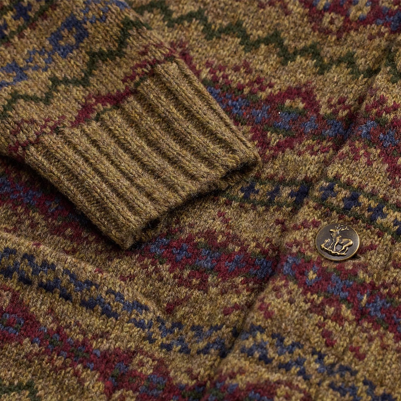 RRL By Ralph Lauren Fair Isle Wool Cardigan Loden Heather Multi