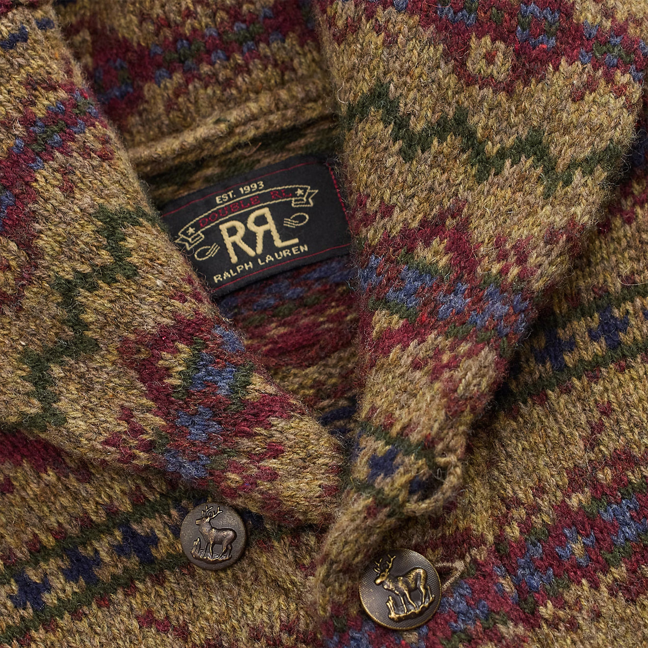 RRL By Ralph Lauren Fair Isle Wool Cardigan Loden Heather Multi