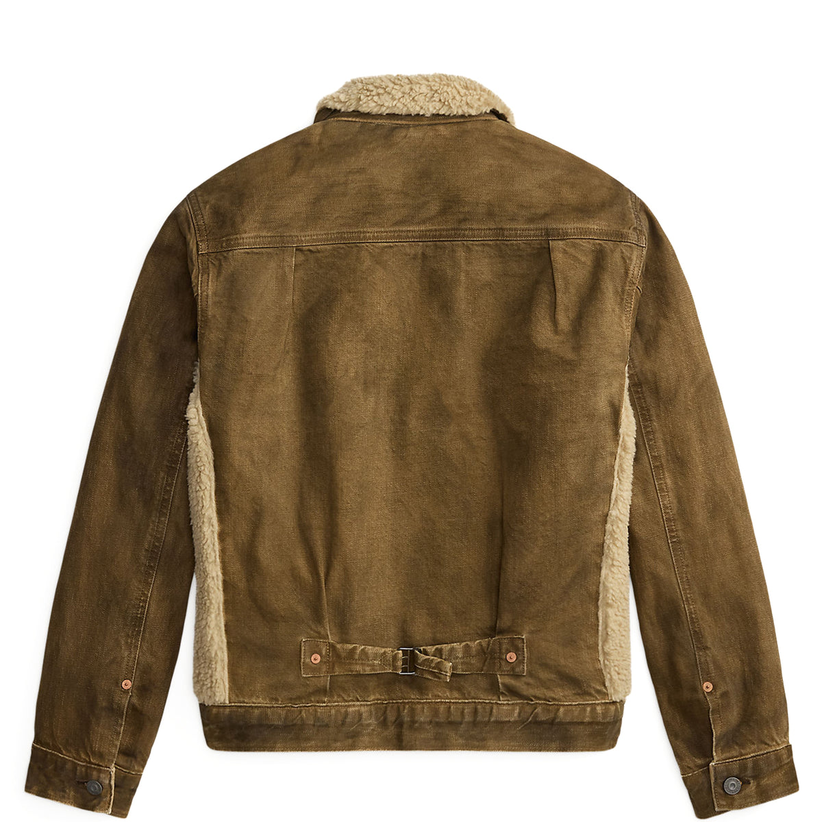 RRL By Ralph Lauren Fleece-Panel Denim Trucker Jacket Distressed Brown