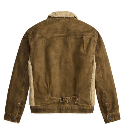 RRL By Ralph Lauren Fleece-Panel Denim Trucker Jacket Distressed Brown