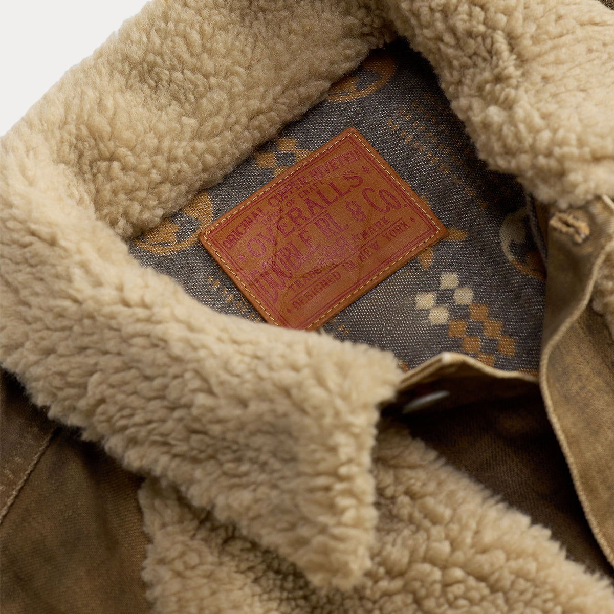 RRL By Ralph Lauren Fleece-Panel Denim Trucker Jacket Distressed Brown