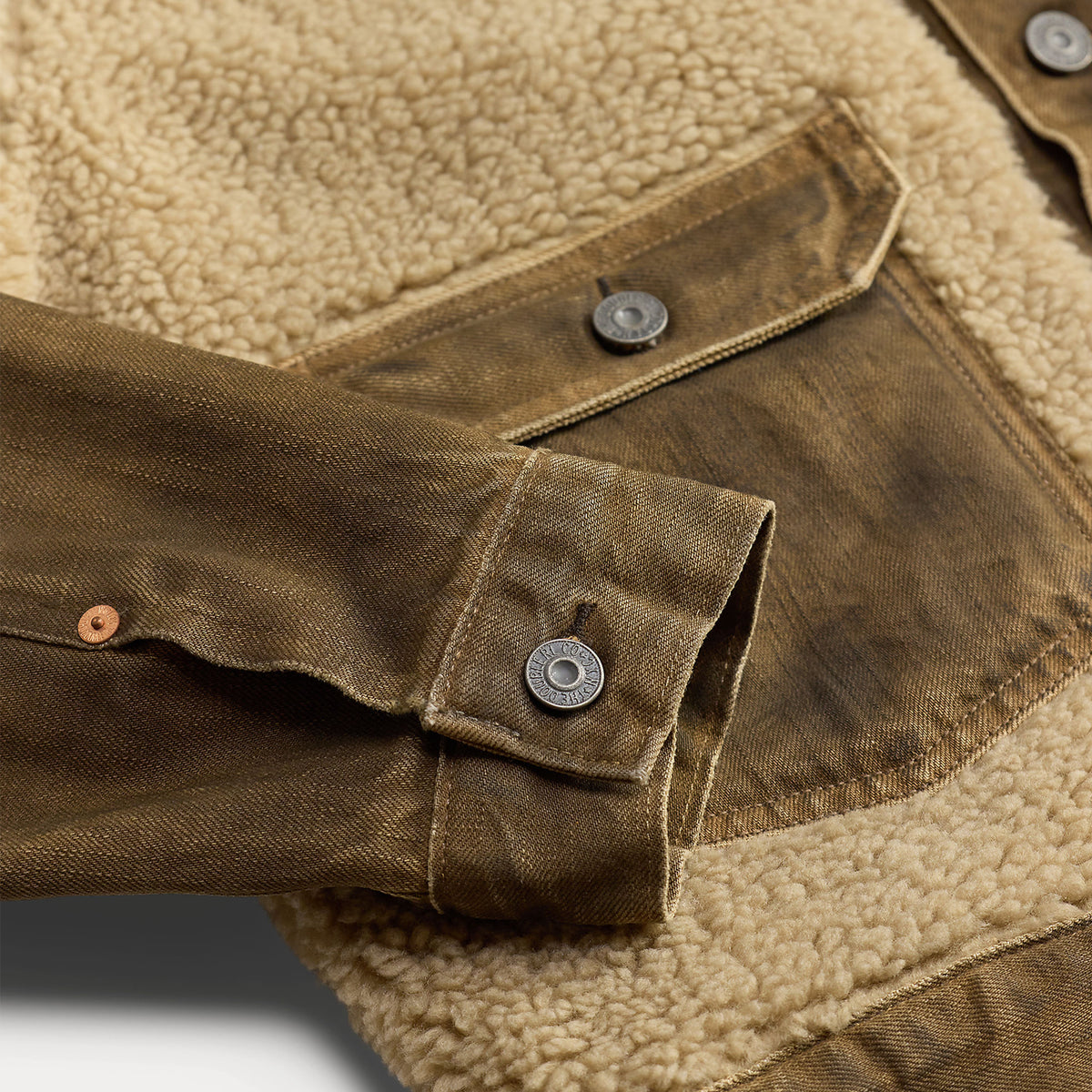 RRL By Ralph Lauren Fleece-Panel Denim Trucker Jacket Distressed Brown