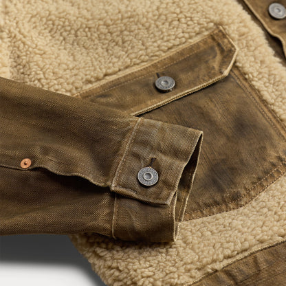 RRL By Ralph Lauren Fleece-Panel Denim Trucker Jacket Distressed Brown
