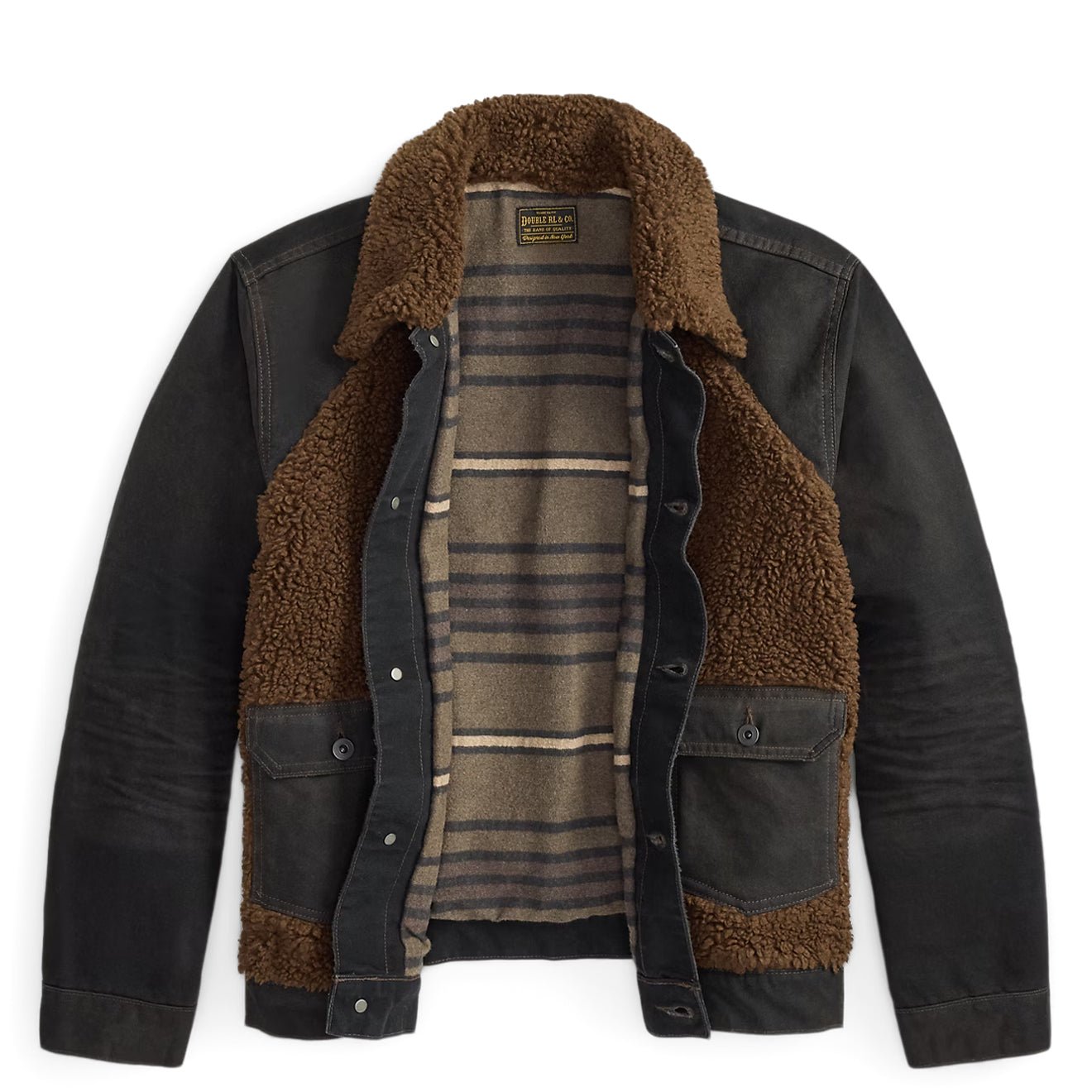 RRL By Ralph Lauren Fleece-Panelled Canvas Jacket Vintage Black