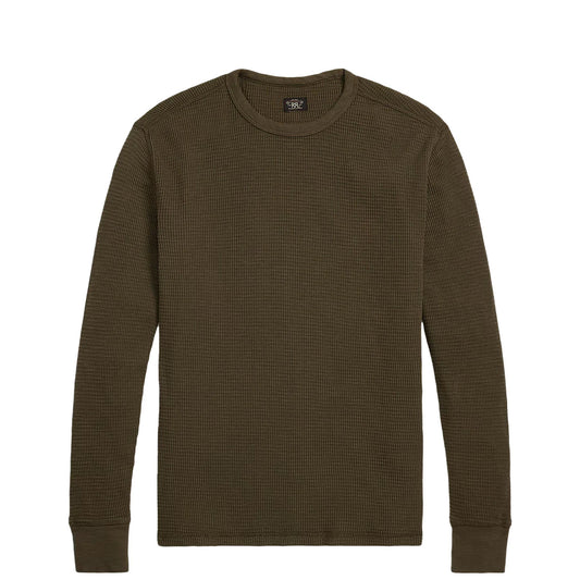 RRL By Ralph Lauren Garment-Dyed Waffle-Knit Crewneck Olive Brown