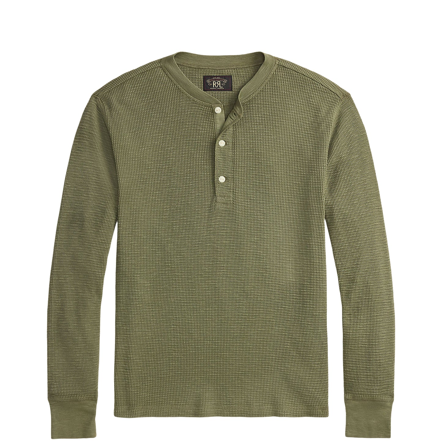 RRL By Ralph Lauren Garment-Dyed Waffle-Knit Henley Shirt Tree Green