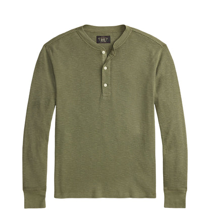RRL By Ralph Lauren Garment-Dyed Waffle-Knit Henley Shirt Tree Green