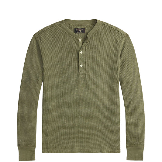 RRL By Ralph Lauren Garment-Dyed Waffle-Knit Henley Shirt Tree Green