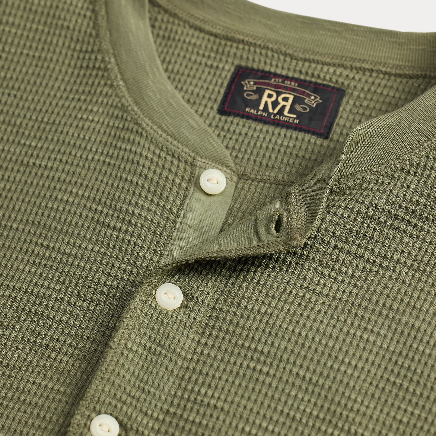 RRL By Ralph Lauren Garment-Dyed Waffle-Knit Henley Shirt Tree Green