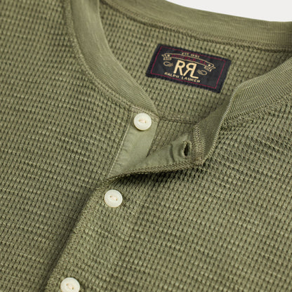 RRL By Ralph Lauren Garment-Dyed Waffle-Knit Henley Shirt Tree Green
