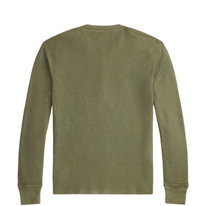 RRL By Ralph Lauren Garment-Dyed Waffle-Knit Henley Shirt Tree Green