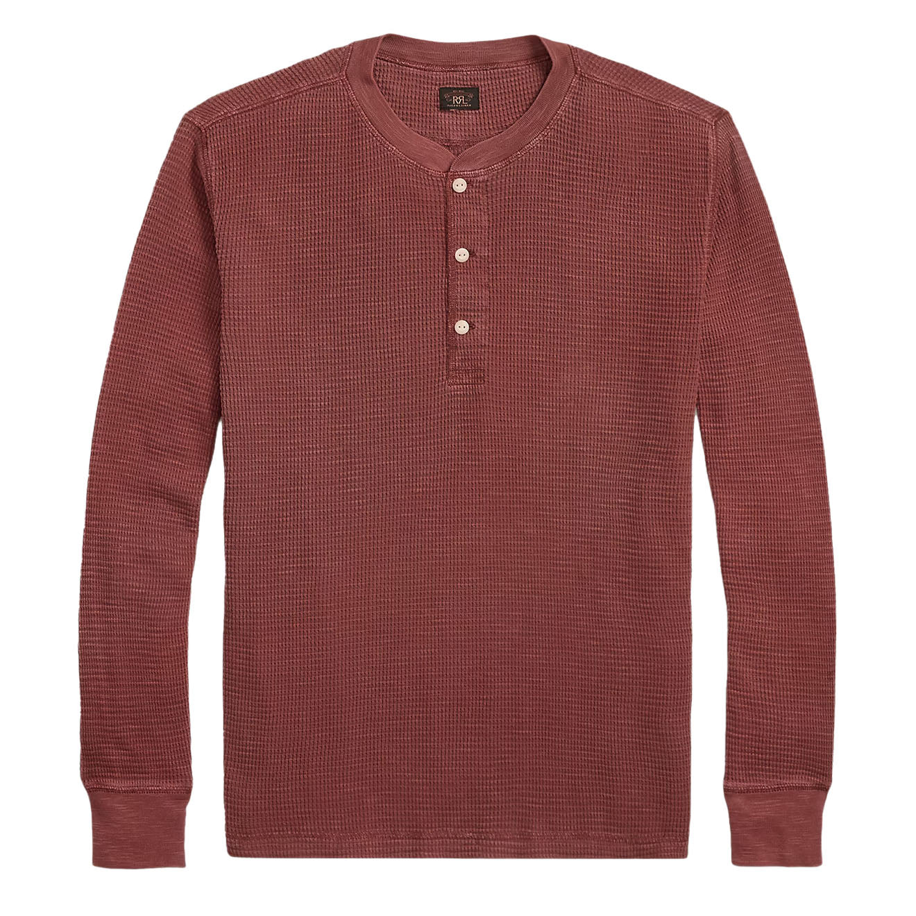 RRL By Ralph Lauren Garment-Dyed Waffle-Knit Henley Shirt Wine - The Sporting Lodge