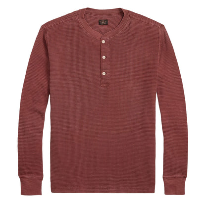 RRL By Ralph Lauren Garment-Dyed Waffle-Knit Henley Shirt Wine - The Sporting Lodge