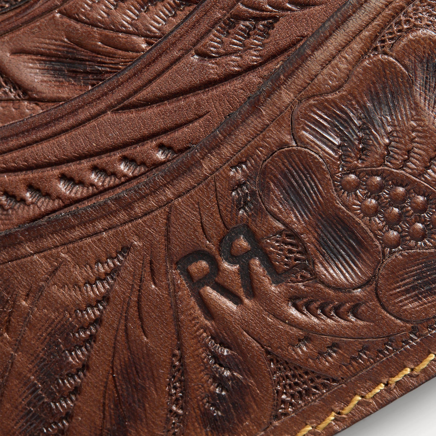 RRL By Ralph Lauren Hand-Tooled Leather Billfold Brown