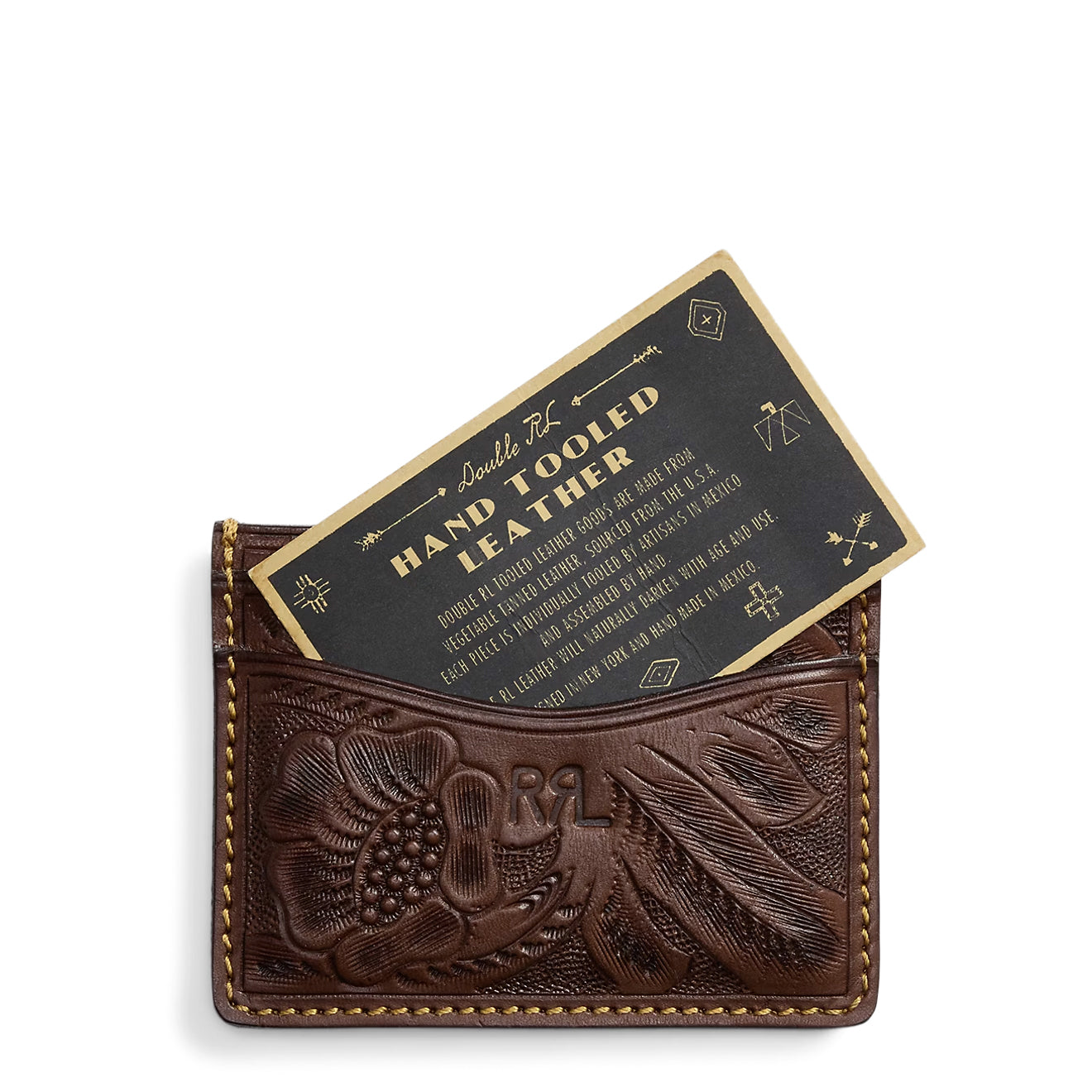 RRL By Ralph Lauren Hand Tooled Leather Card Case Brown