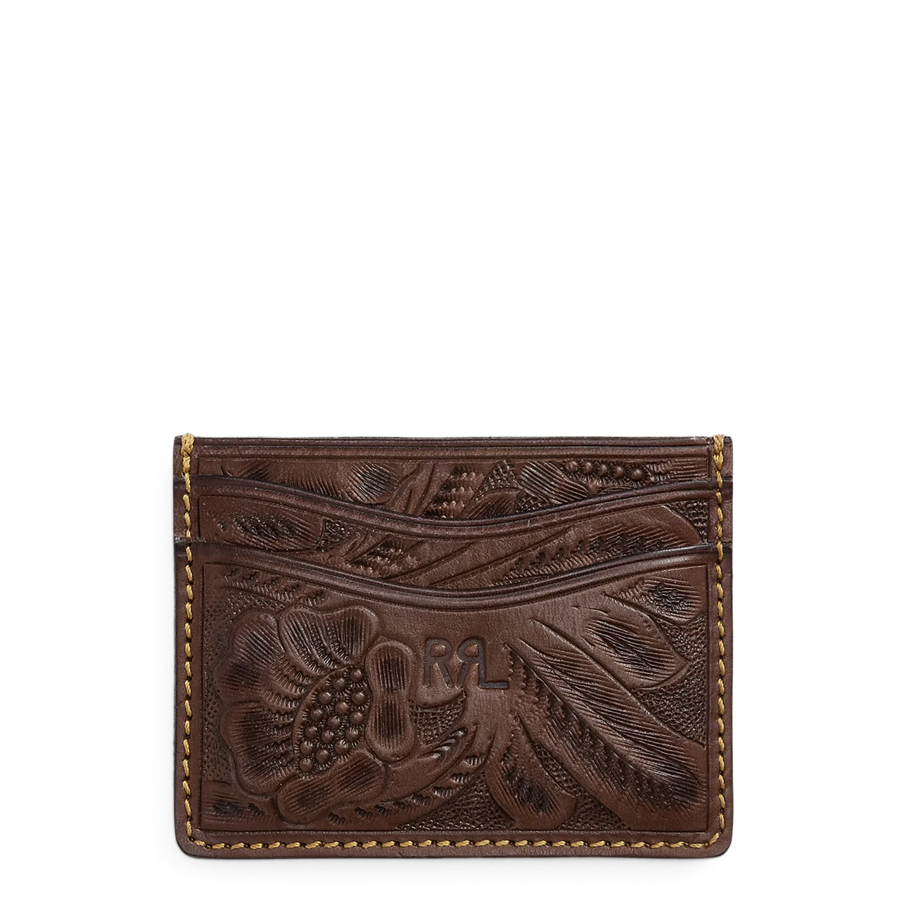 RRL By Ralph Lauren Hand Tooled Leather Card Case Brown