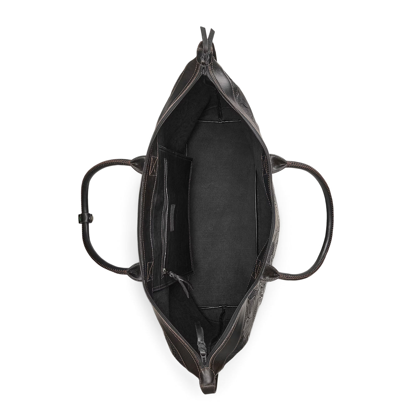 RRL By Ralph Lauren Hand Tooled Leather Weekender Bag Black