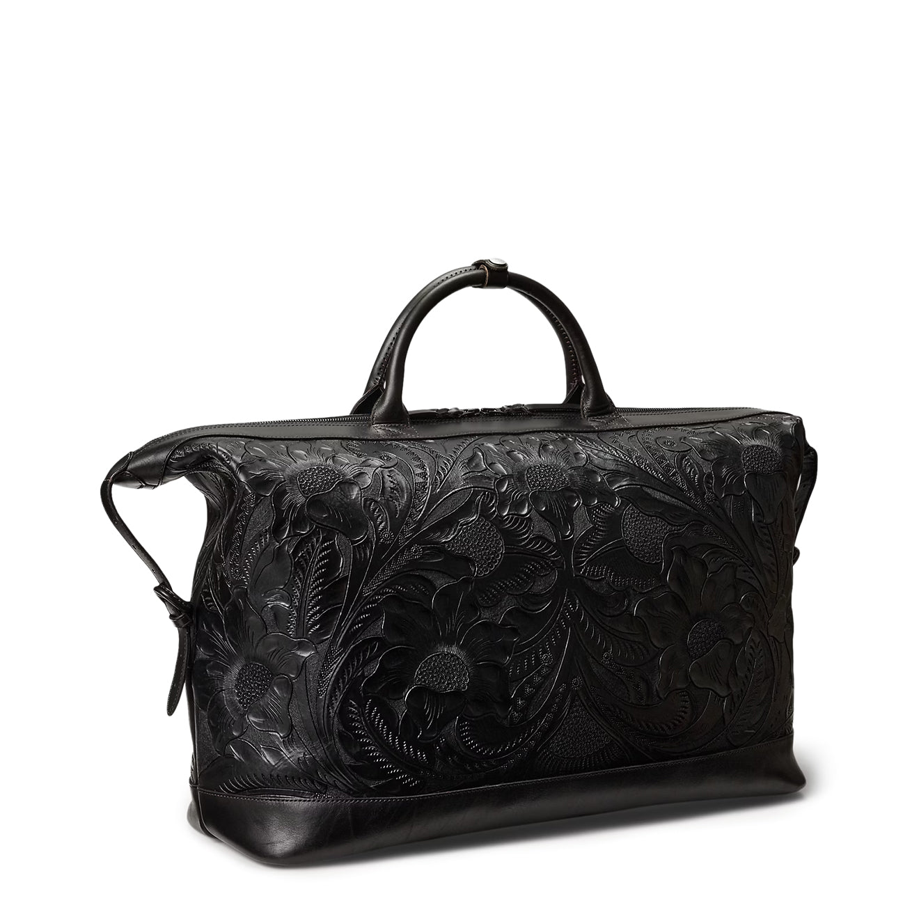 RRL By Ralph Lauren Hand Tooled Leather Weekender Bag Black