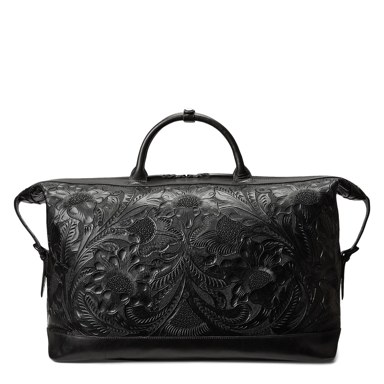 RRL By Ralph Lauren Hand Tooled Leather Weekender Bag Black – The
