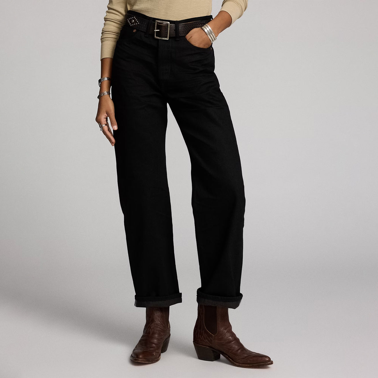 RRL By Ralph Lauren High Boy Fit Black Selvedge Jean Black