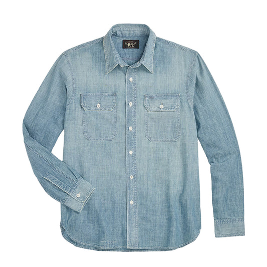 RRL By Ralph Lauren Indigo Chambray Workshirt Medium Wash - The Sporting Lodge