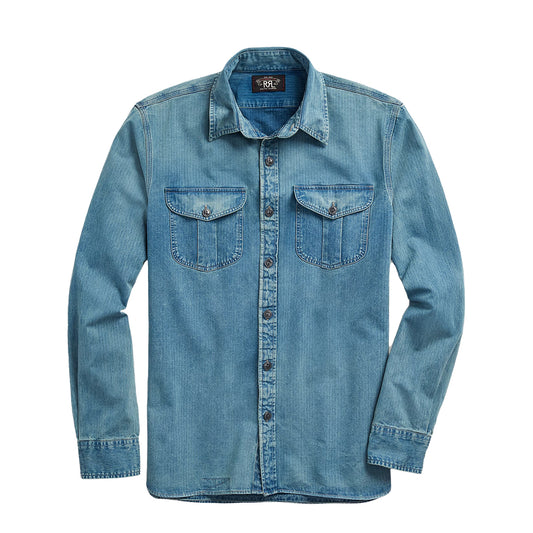 RRL By Ralph Lauren Indigo Herringbone Twill Workshirt Faded Indigo