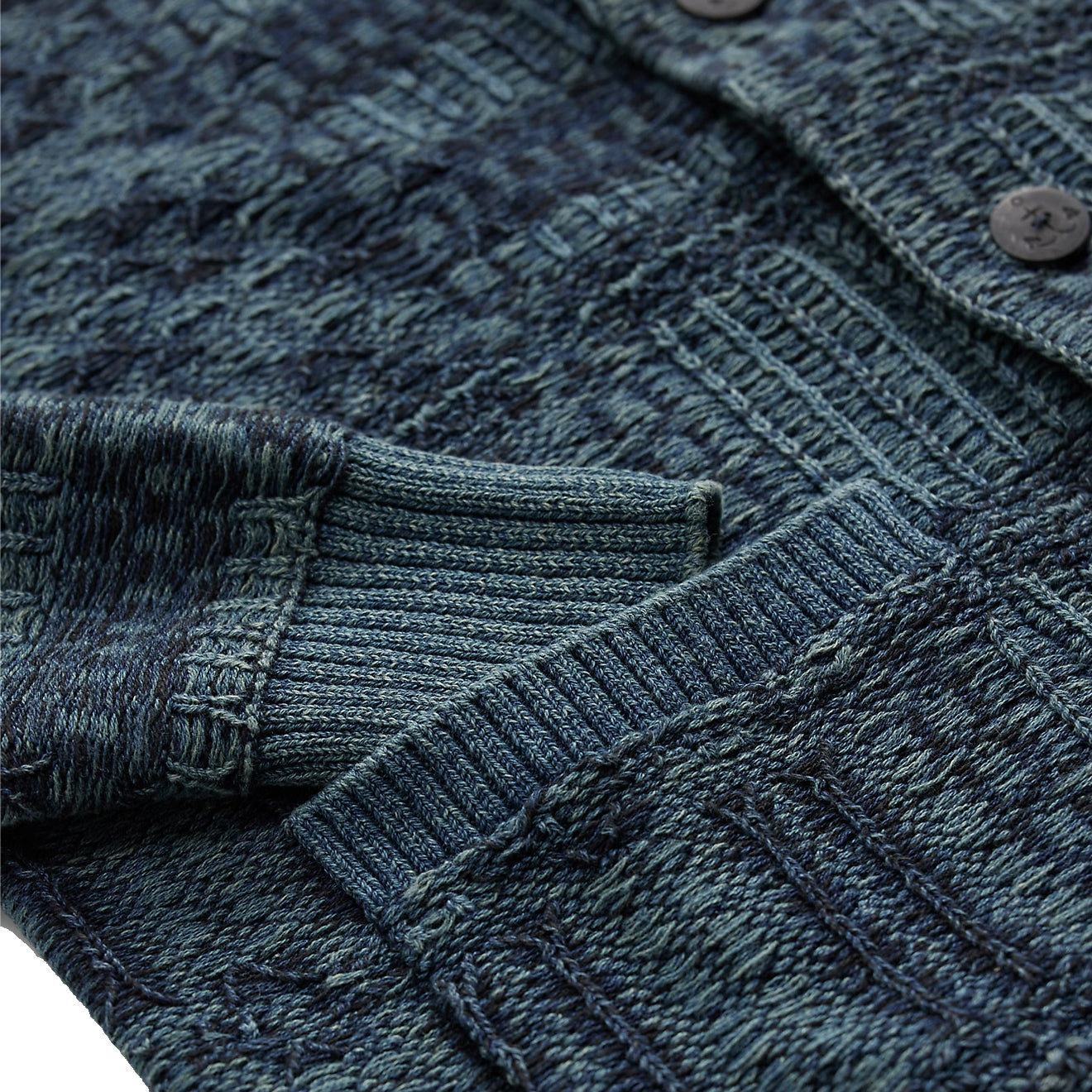 RRL 本藍染め Indigo Cotton Blend Cardigan RRL By Ralph Lauren Indigo Jacquard Knit Cotton Cardigan