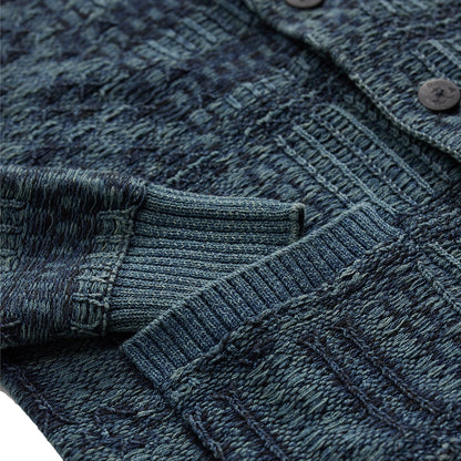 RRL By Ralph Lauren Indigo Jacquard Knit Cotton Cardigan Indigo Multi - The Sporting Lodge