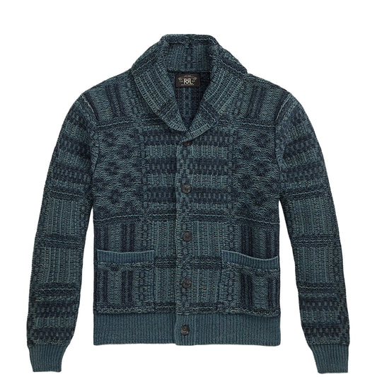 RRL By Ralph Lauren Indigo Jacquard Knit Cotton Cardigan Indigo Multi - The Sporting Lodge