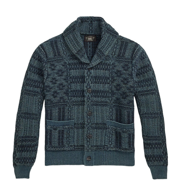 Polo by Ralph Lauren XL カーディガン インディゴ　rrl RRL By Ralph Lauren Indigo Jacquard Knit Cotton Cardigan Indigo