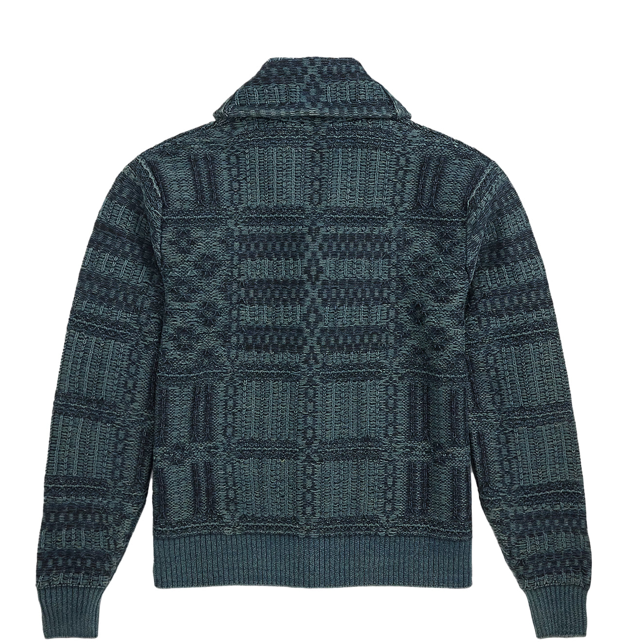 RRL 本藍染め Indigo Cotton Blend Cardigan RRL By Ralph Lauren Indigo Jacquard Knit Cotton Cardigan