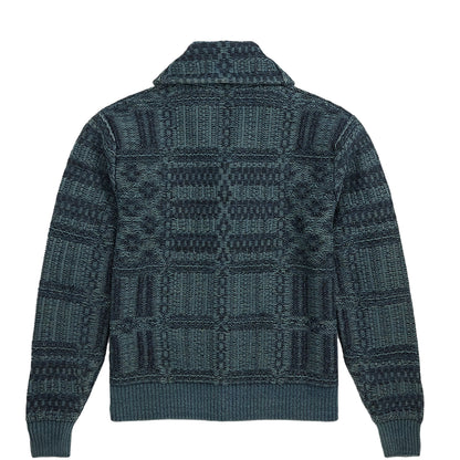 RRL By Ralph Lauren Indigo Jacquard Knit Cotton Cardigan Indigo Multi - The Sporting Lodge