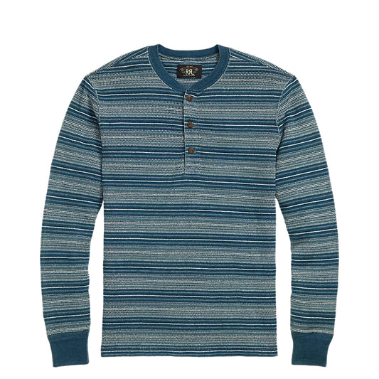 RRL By Ralph Lauren Jacquard Henley Long Sleeve Pullover Indigo / Multi