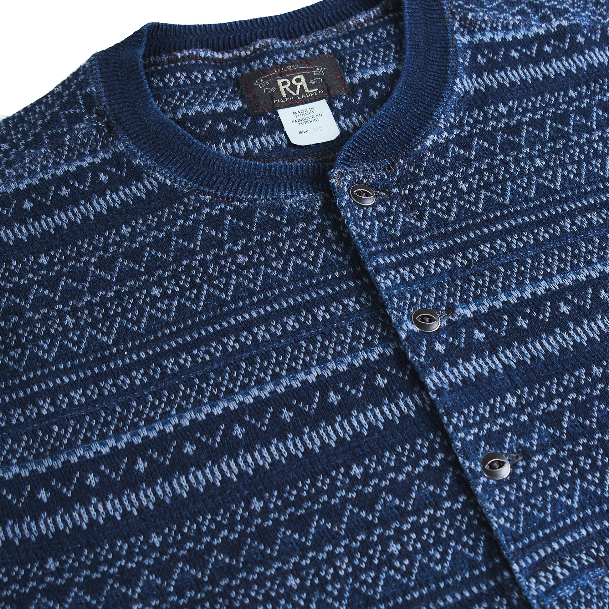 RRL By Ralph Lauren Jacquard Henley Long Sleeve Pullover Indigo / Multi - The Sporting Lodge