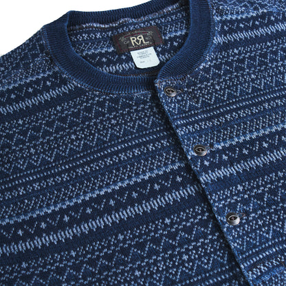 RRL By Ralph Lauren Jacquard Henley Long Sleeve Pullover Indigo / Multi - The Sporting Lodge