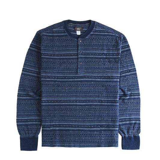RRL By Ralph Lauren Jacquard Henley Long Sleeve Pullover Indigo / Multi