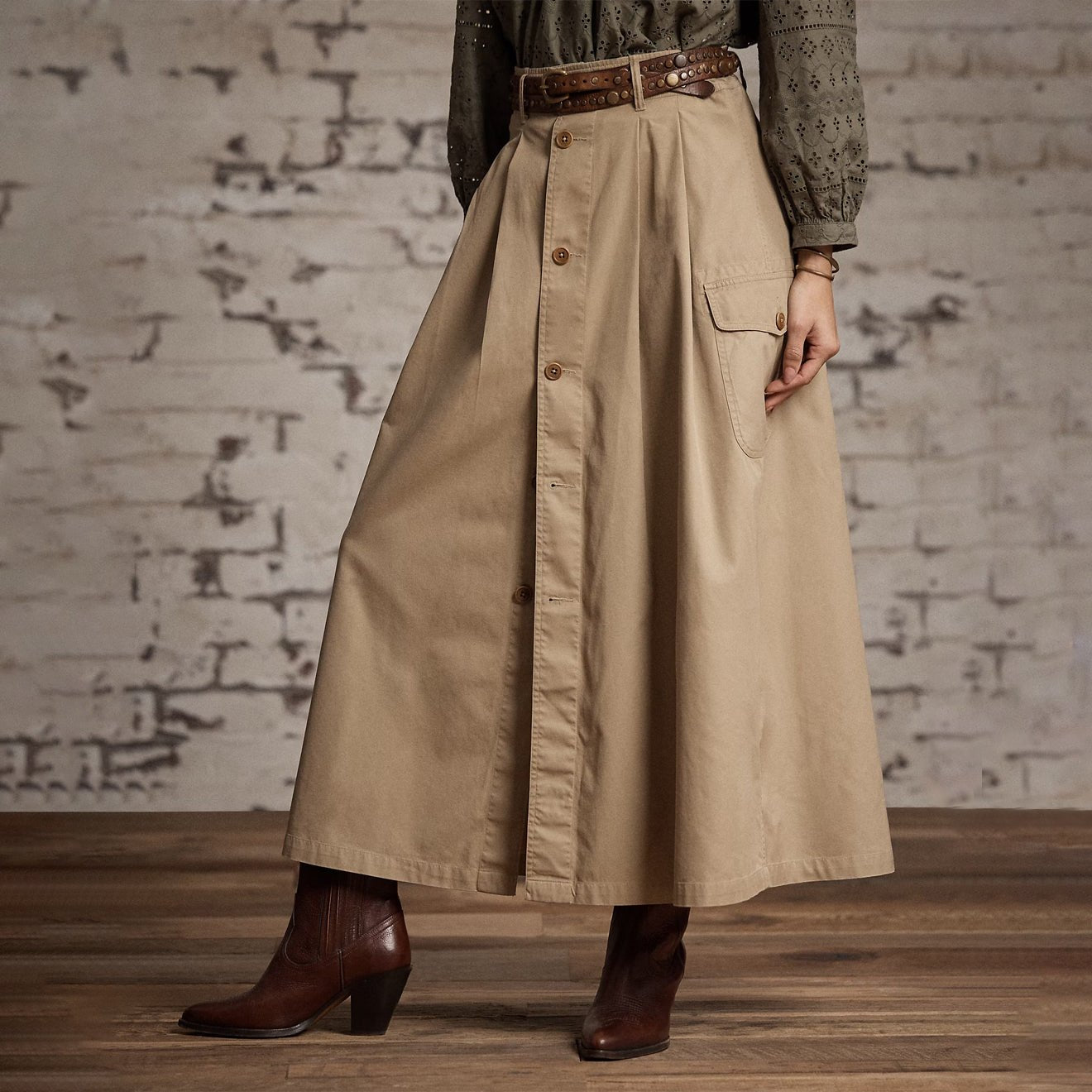 RRL By Ralph Lauren Lainey Skirt Mid A Line Tan