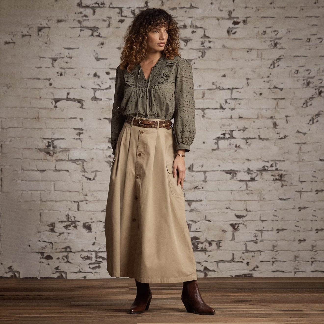 RRL By Ralph Lauren Lainey Skirt Mid A Line Tan